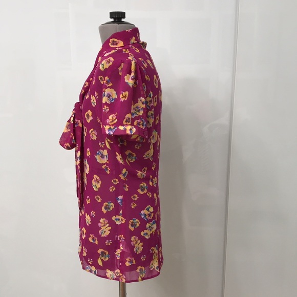 ASOS PUSSY BOW COLLAR FLORAL SHIRT BLOUSE PINK - Picture 3 of 8